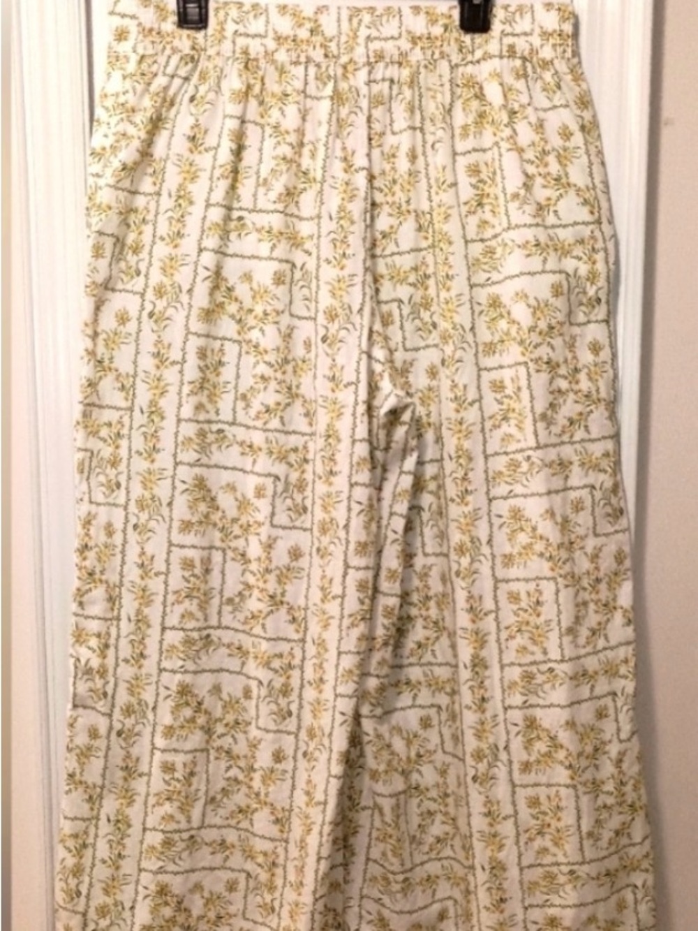 Joie yellow/green Wide-Leg Floral linen flat front Print Pants size XL